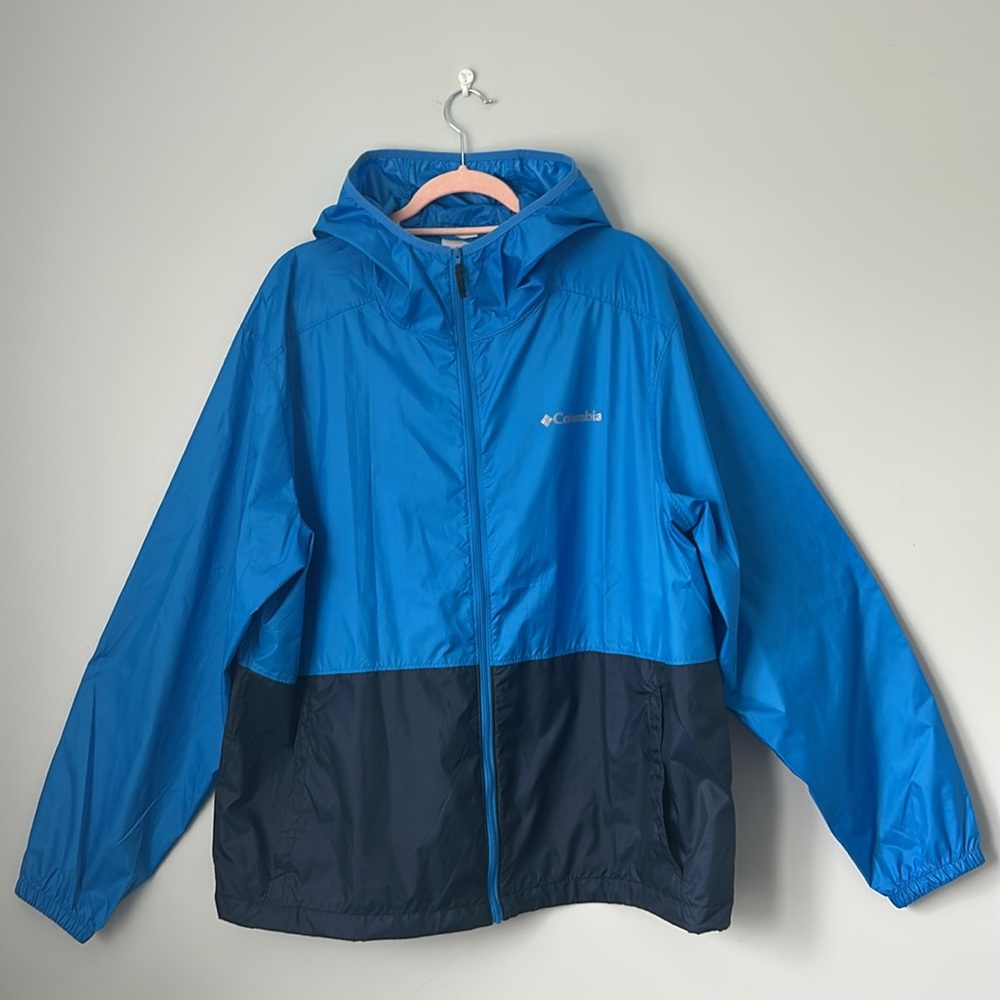 NWOT Columbia Men's Jacket Center Ridge Windbreaker Hooded Size XL Blue/Navy